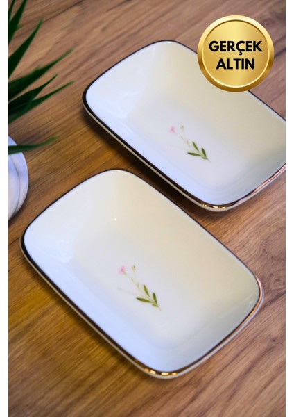 Porselen Natura Çuha Altın Yaldızlı Dikdörtgen Kayık Tabak 14X9,8CM 2 Li fiyatları