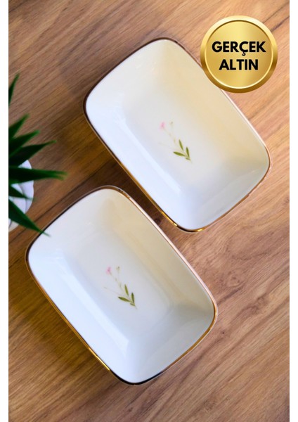Porselen Natura Çuha Altın Yaldızlı Dikdörtgen Kayık Tabak 14X9,8CM 2 Li modelleri