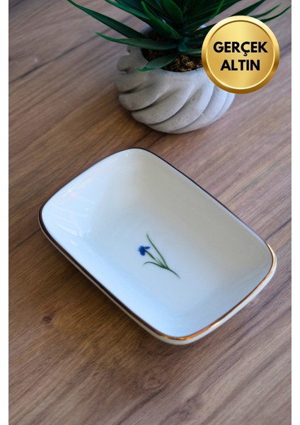 Porselen Natura Iris Altın Yaldızlı Dikdörtgen Kayık Tabak 14X9,8CM Tekli modelleri