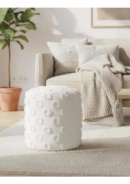 Astrid Dokuma Puf - Beyaz