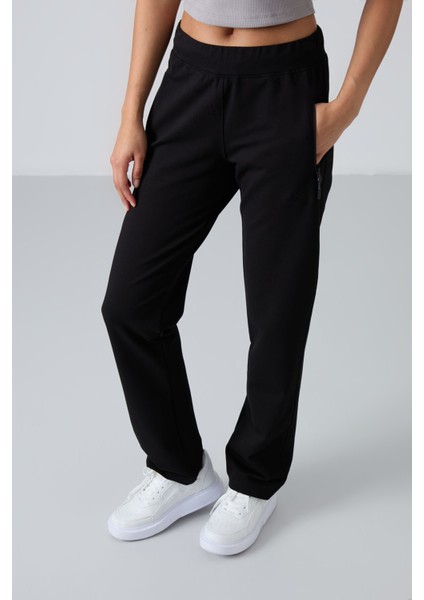 Siyah Fermuar Cepli Rahat Form Klasik Paça Kadın Eşofman Alt - 94195