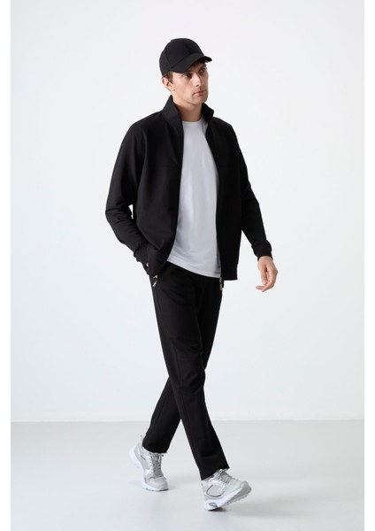 Siyah Dik Yaka Fermuarlı Rahat Form Klasik Paça Erkek Eşofman Takımı - 85072