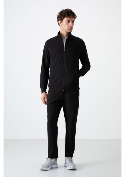 Siyah Dik Yaka Fermuarlı Rahat Form Klasik Paça Erkek Eşofman Takımı - 85072