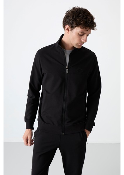 Siyah Dik Yaka Fermuarlı Rahat Form Klasik Paça Erkek Eşofman Takımı - 85072