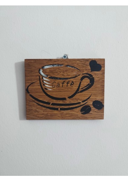 Elaca Ahşap Bohem Siyah Beyaz Kahve Fincanı Desenli Kahve Yazılı Kalpli Duvar Balkon Mutfak Kahve Çay Köşesi Ev Oda Dekoratif Tablosu