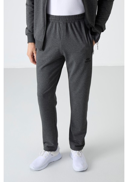 Antrasit Melanj Dik Yaka Fermuarlı Rahat Form Klasik Paça Erkek Eşofman Takımı - 85072