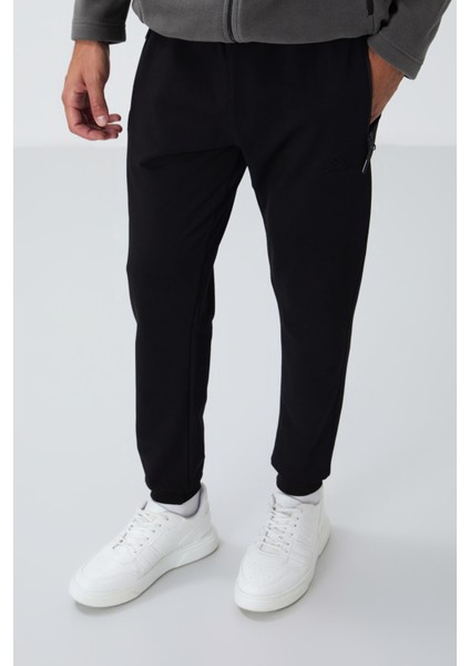 Siyah Fermuar Cepli Standart Kalıp Jogger Erkek Eşofman Alt - 84651