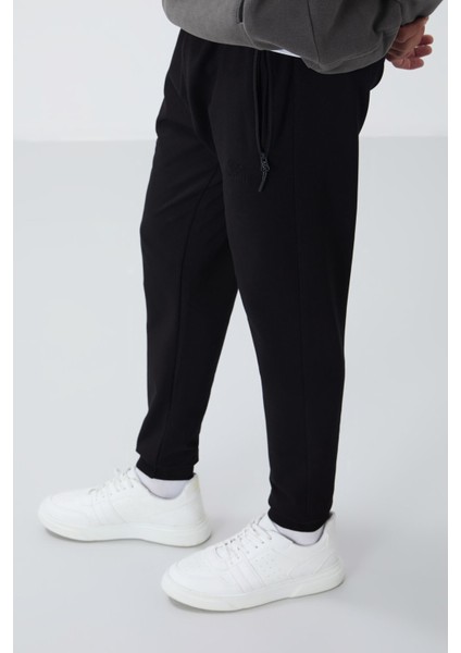 Siyah Fermuar Cepli Standart Kalıp Jogger Erkek Eşofman Alt - 84651