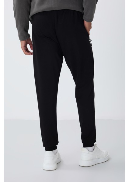 Siyah Fermuar Cepli Standart Kalıp Jogger Erkek Eşofman Alt - 84651