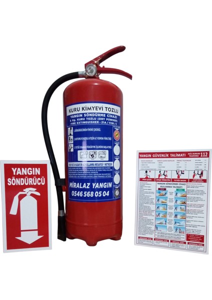 6 kg Kuru Kimyevi Yangın Söndürme Tüpü Levhalı + Talimatlı + Askı Aparatlı