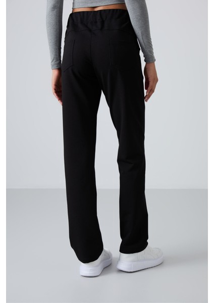 Siyah Yüksek Bel Cepli Rahat Form Klasik Paça Kadın Eşofman Alt - 94185