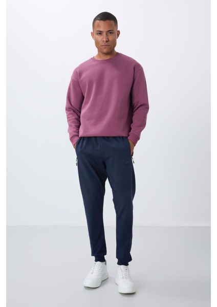 İndigo Fermuar Cepli Standart Kalıp Jogger Erkek Eşofman Alt - 84651