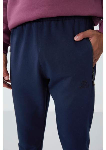 İndigo Fermuar Cepli Standart Kalıp Jogger Erkek Eşofman Alt - 84651