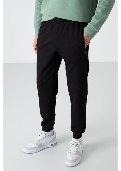 Siyah Fermuar Cepli Standart Kalıp Jogger Erkek Eşofman Alt - 84587