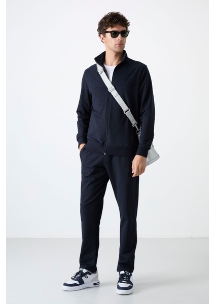 Lacivert Dik Yaka Fermuarlı Rahat Form Klasik Paça Erkek Eşofman Takımı - 85072