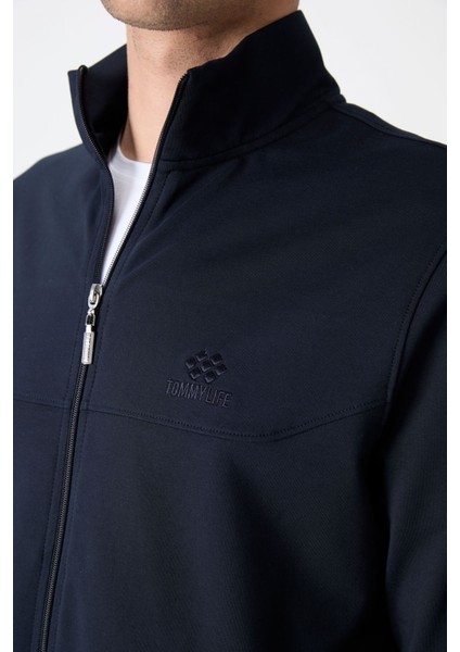 Lacivert Dik Yaka Fermuarlı Rahat Form Klasik Paça Erkek Eşofman Takımı - 85072