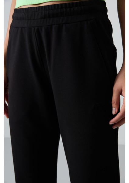 Siyah Gizli Fermuar Cepli Rahat Form Klasik Paça Kadın Eşofman Alt - 94148