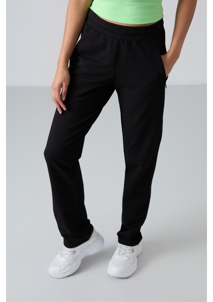 Siyah Gizli Fermuar Cepli Rahat Form Klasik Paça Kadın Eşofman Alt - 94148