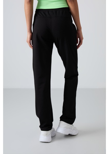 Siyah Gizli Fermuar Cepli Rahat Form Klasik Paça Kadın Eşofman Alt - 94148