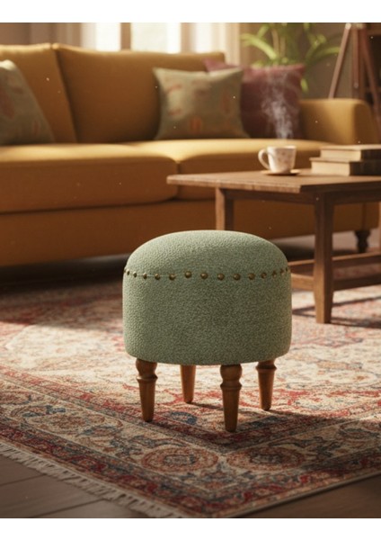 Saga Nostajik Ahşap Ayaklı Puf