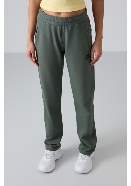 Haki Gizli Fermuar Cepli Rahat Form Klasik Paça Kadın Eşofman Alt - 94148