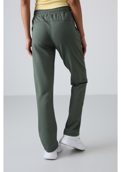 Haki Gizli Fermuar Cepli Rahat Form Klasik Paça Kadın Eşofman Alt - 94148