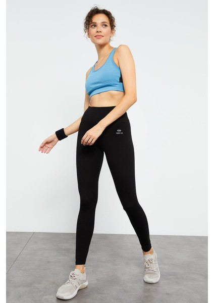 Siyah Yüksek Bel Toparlayıcı Slim Fit Dar Paça Kadın Tayt - 94011