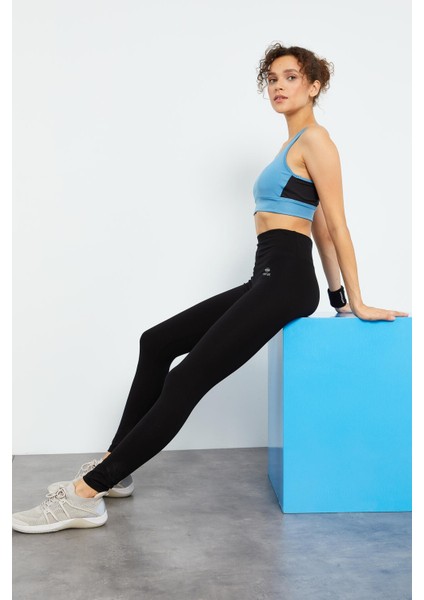 Siyah Yüksek Bel Toparlayıcı Slim Fit Dar Paça Kadın Tayt - 94011