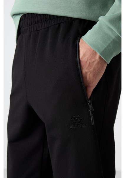 Siyah Fermuar Cepli Standart Kalıp Jogger Erkek Eşofman Alt - 84587