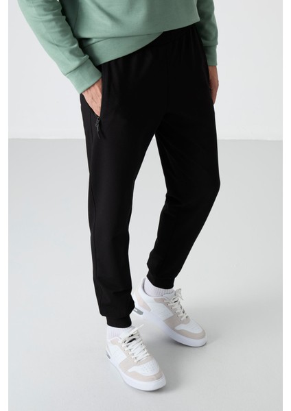 Siyah Fermuar Cepli Standart Kalıp Jogger Erkek Eşofman Alt - 84587