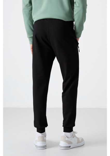 Siyah Fermuar Cepli Standart Kalıp Jogger Erkek Eşofman Alt - 84587