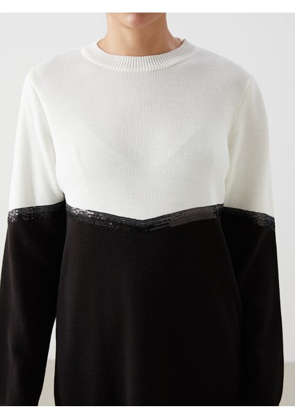 Yeni Sezon Bisiklet Yaka Renk Bloklu Kadın Triko Elbise modelleri