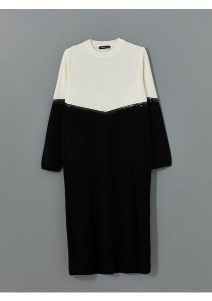 Yeni Sezon Bisiklet Yaka Renk Bloklu Kadın Triko Elbise indirimleri