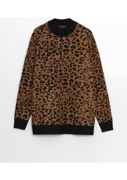 Yeni Sezon Dik Yaka Leopar Desenli Kadın Triko Tunik indirimleri