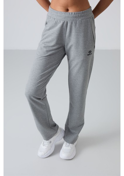 Gri Melanj Gizli Fermuar Cepli Rahat Form Klasik Paça Kadın Eşofman Alt - 94148