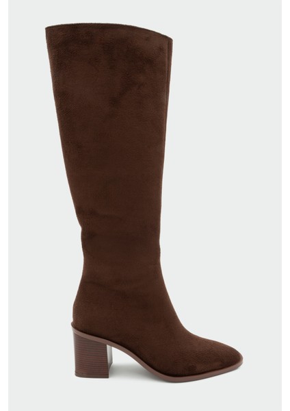 Volera Acı Kahve Süet Küt Burun Topuklu Çizme modelleri