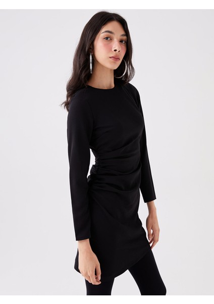 Yeni Sezon Bisiklet Yaka Düz Uzun Kollu Elbise fiyatları