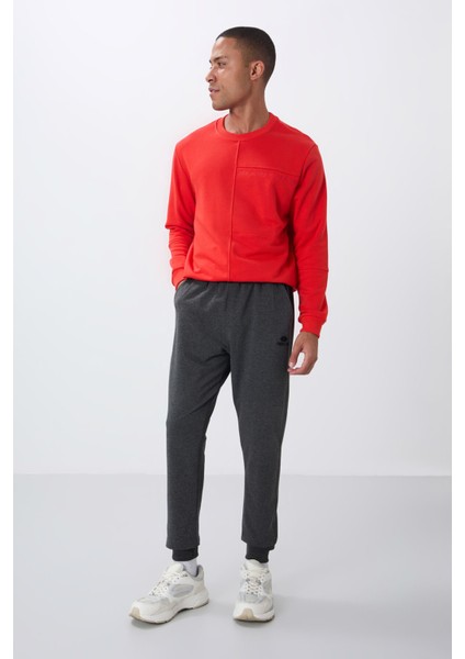 Antrasit Melanj Klasik Cepli Standart Kalıp Manşetli Erkek Eşofman Alt - 84652