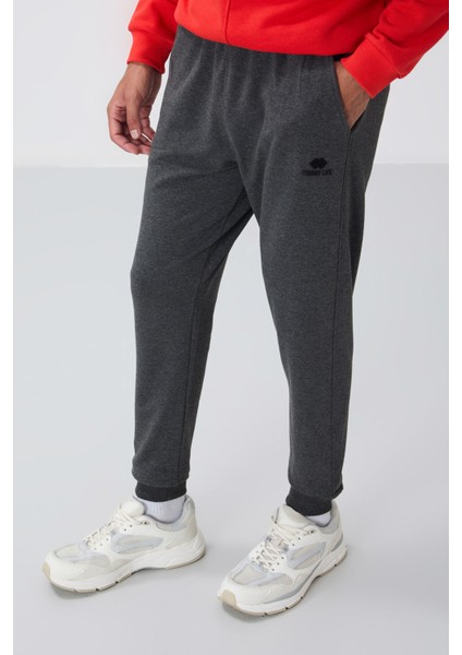 Antrasit Melanj Klasik Cepli Standart Kalıp Manşetli Erkek Eşofman Alt - 84652