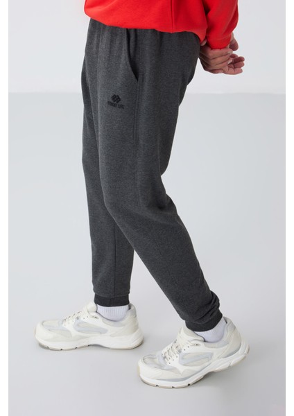 Antrasit Melanj Klasik Cepli Standart Kalıp Manşetli Erkek Eşofman Alt - 84652