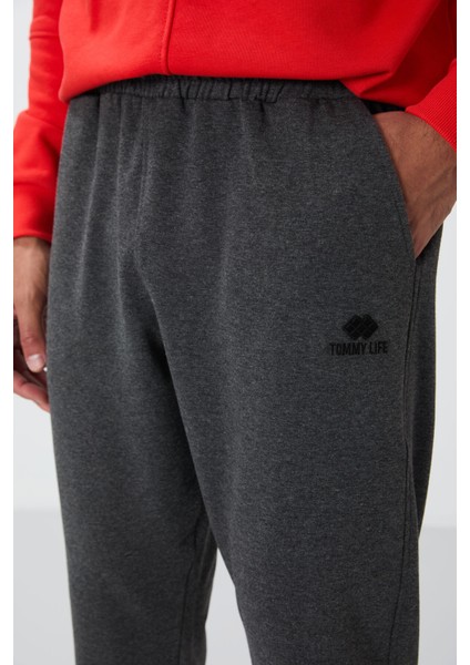 Antrasit Melanj Klasik Cepli Standart Kalıp Manşetli Erkek Eşofman Alt - 84652