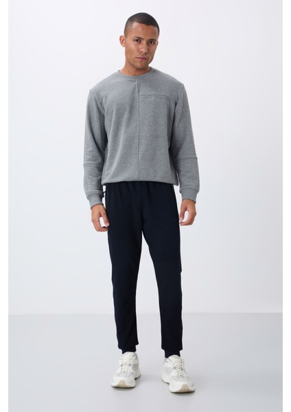 Lacivert Fermuar Cepli Standart Kalıp Jogger Erkek Eşofman Alt - 84651