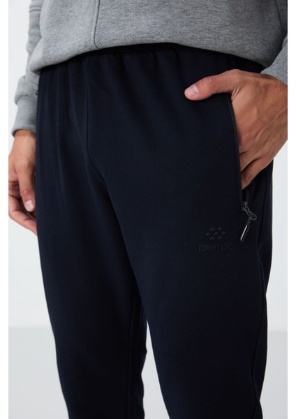 Lacivert Fermuar Cepli Standart Kalıp Jogger Erkek Eşofman Alt - 84651
