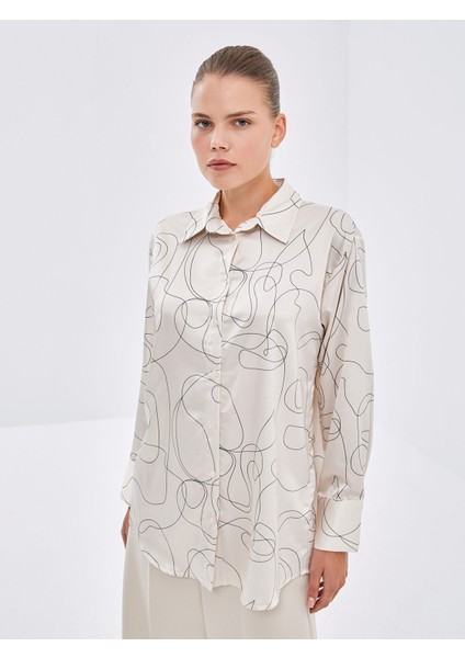 Yeni Sezon Desenli Saten Kadın Gömlek Tunik