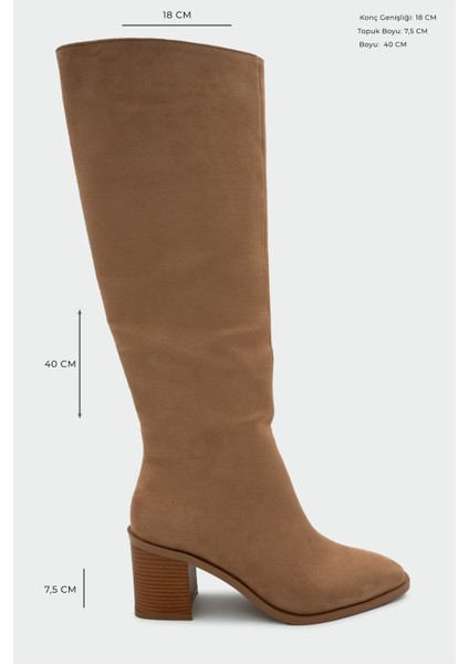 Volera Camel Süet Küt Burun Topuklu Çizme fiyatları