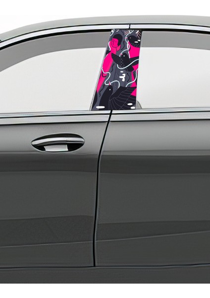 Araç Kapı Direk Kaplama Folyosu Desenli (Sağ Sol Takım) (2 Adet) - 22X50 cm