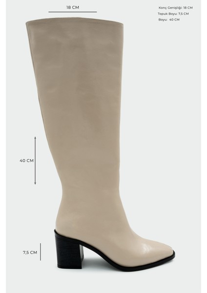 Volera Bej Deri Küt Burun Topuklu Çizme fiyatları