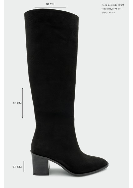 Volera Siyah Süet Küt Burun Topuklu Çizme fiyatları