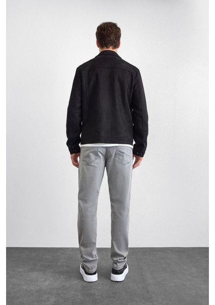 Siyah Gömlek Yaka Çıt Çıt Kapamalı Süet Ceket