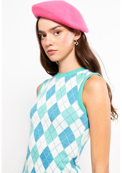 Yeni Sezon Bisiklet Yaka Desenli Kolsuz Triko Elbise modelleri